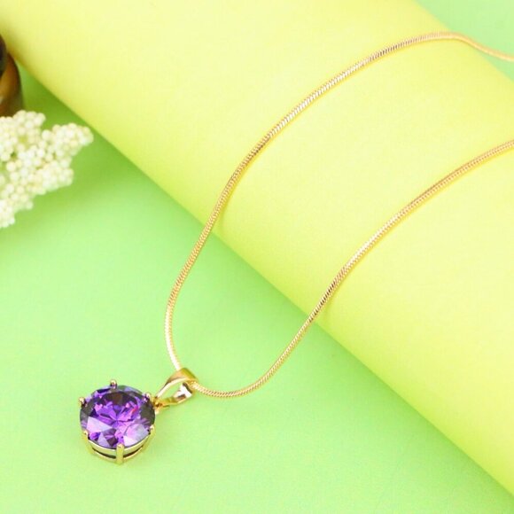 "Rose Gold Pendant with Purple Solitaire Round Stone, XPPT1257 - Picture 2 of 12